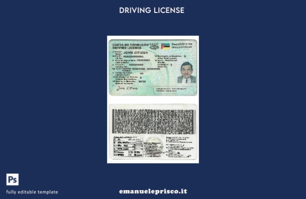 verified style modello di patente di guida del Mozambico in stile verificato template
